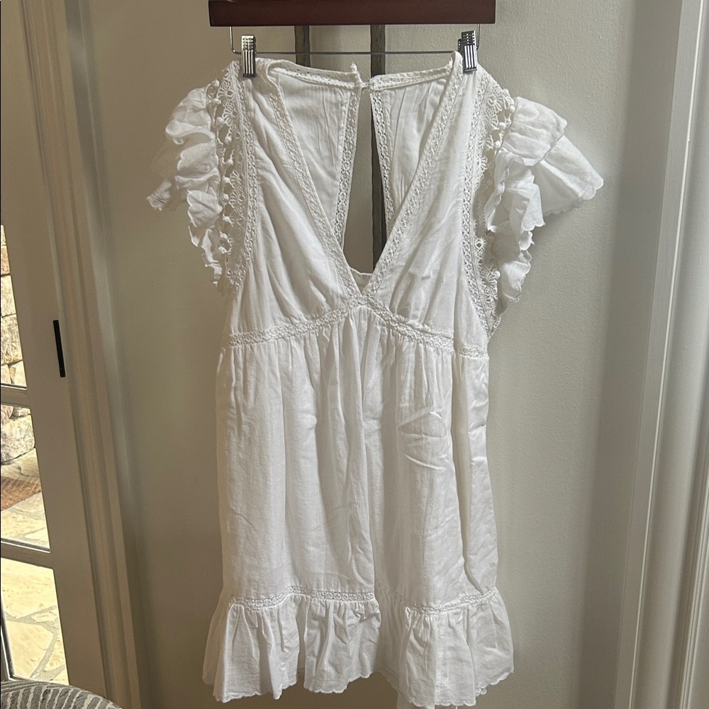 Anthropologie Elegant White Lace-Trimmed Dress